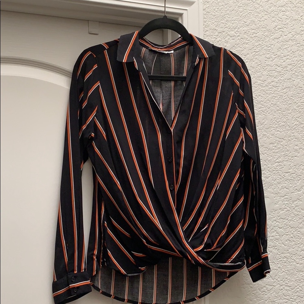 Black W/Red Stripe Long Sleeve Blouse